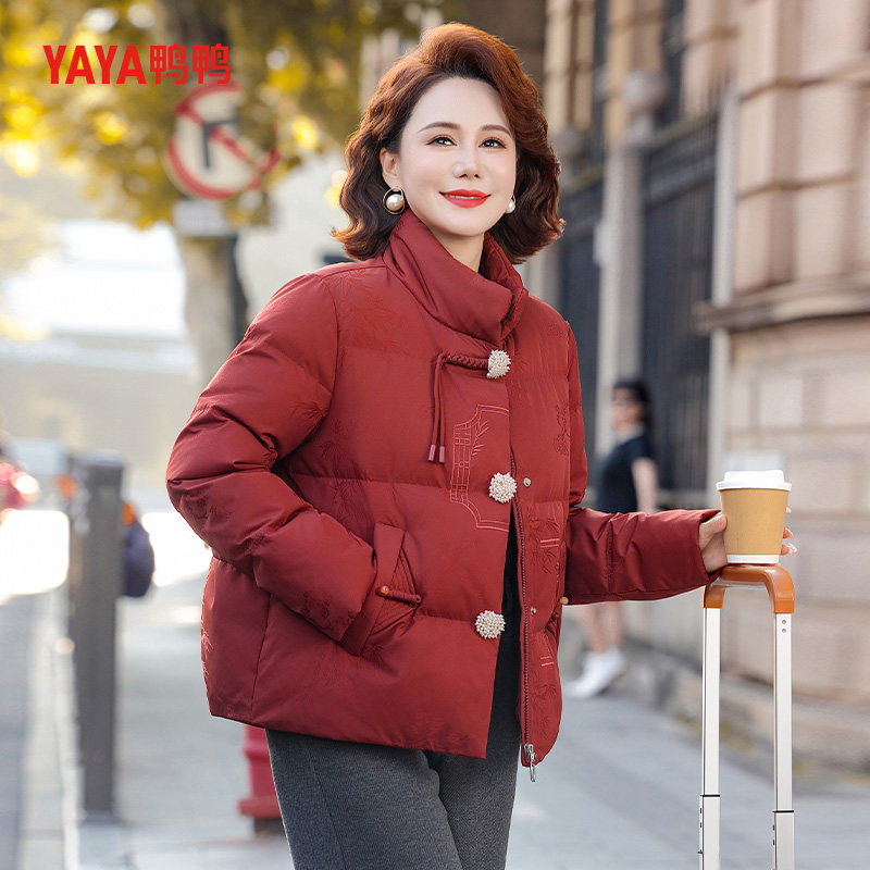 YAYA鸭鸭羽绒服女冬季加厚保暖新中式防寒防风短款气质妈妈装外套