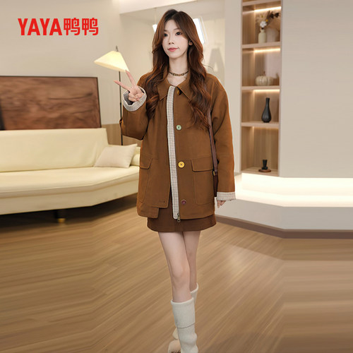 YAYA鸭鸭正品巴恩风轻薄羽绒服女2026年秋冬新款百搭宽松衬衫外套