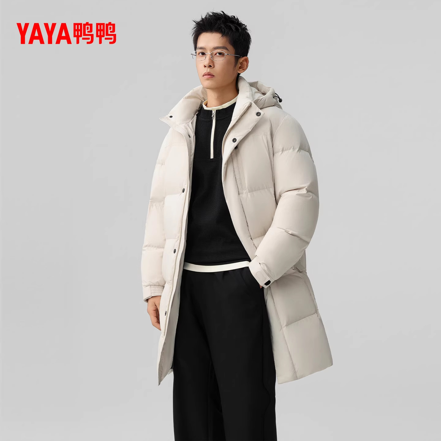 YAYA鸭鸭羽绒服男2025冬季新中长款时尚休闲简约连帽加厚保暖外套,男装,羽绒服,淘宝优惠券,粉丝福利购,淘宝优惠卷