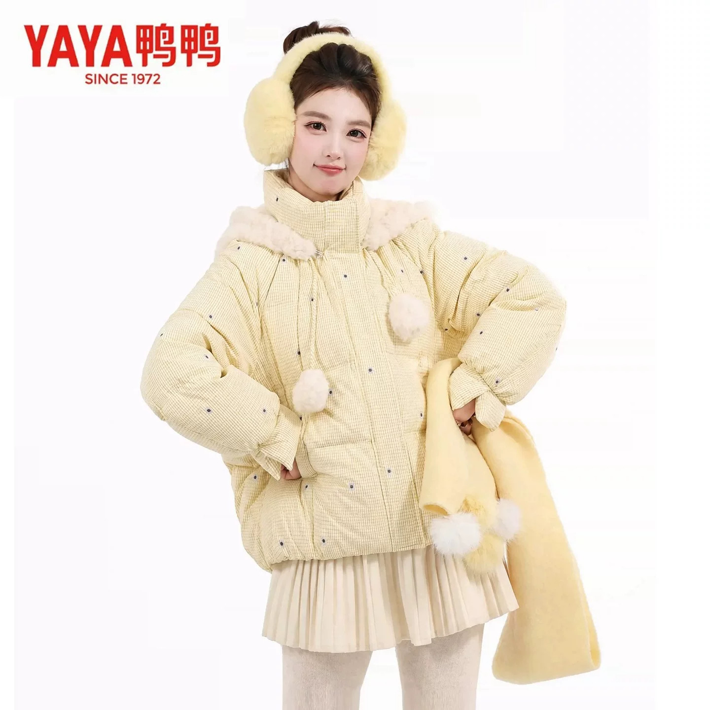 YAYA【冰淇淋系列】鸭鸭羽绒服女冬甜美可爱毛球保暖面包服外套