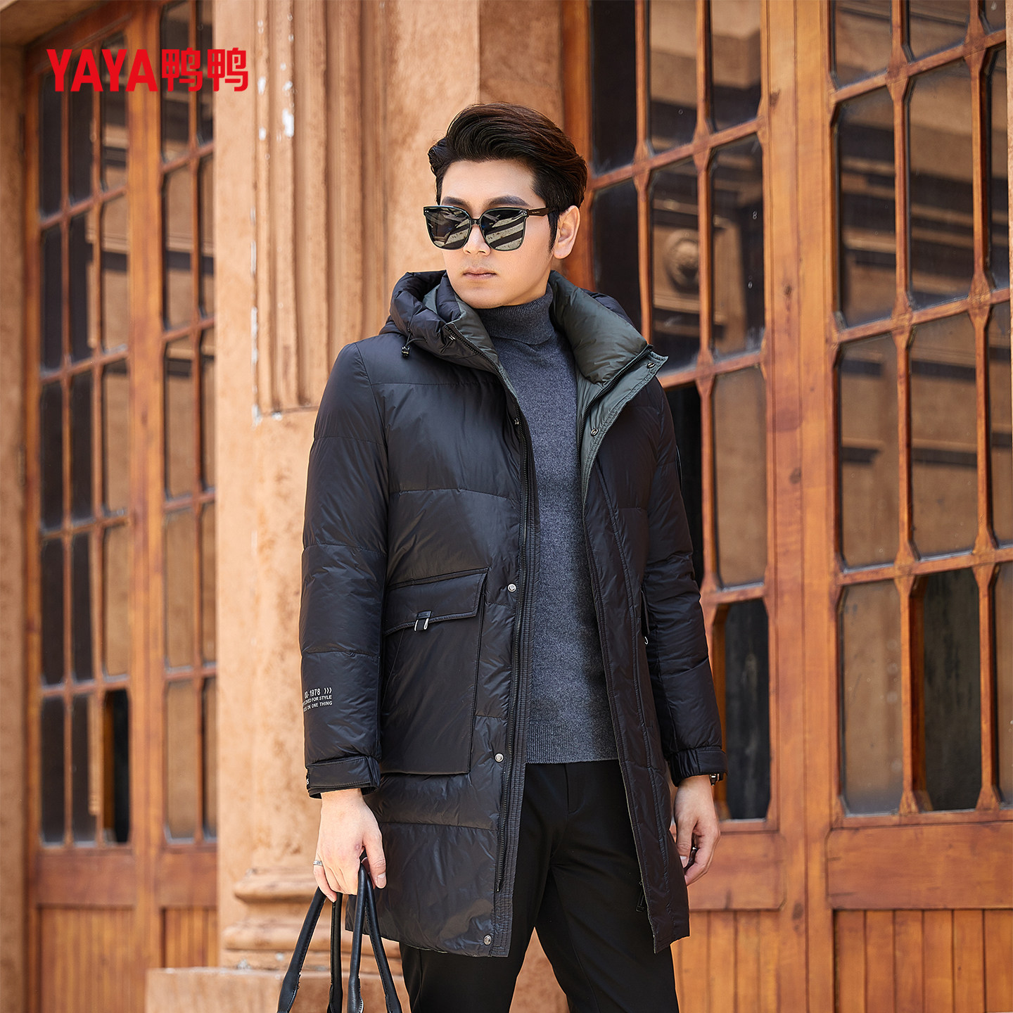 YAYA鸭鸭加厚羽绒服男中长款轻盈哑光冬季商务休闲中年爸爸装外套