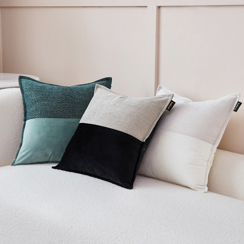 丝绒拼色抱枕靠垫沙发靠枕客厅办公室现代大靠背床头腰枕