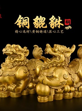 铜貔貅摆件一对大号入户皮丘铜制貔恘客厅招办公室商铺财开业礼品