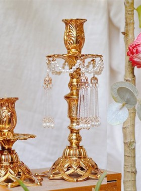 intge法式复古黄铜雕花烛台蜡烛家居装饰餐桌欧式拍摄道具