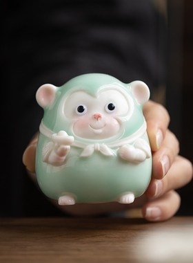 久造创意可爱猴子趣味小摆件家居客厅办公桌面陶瓷工艺品装饰摆设