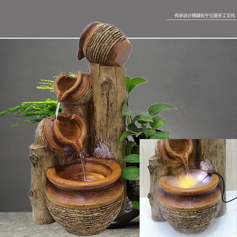 树桩陶罐流水家居庭院阳台鱼缸增氧鱼池水循环装饰造景落地摆件