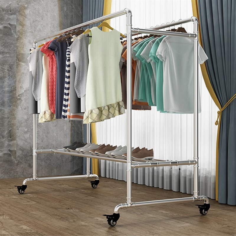 加粗加厚镀锌钢管晾衣架置地杆家用阳台挂衣架落地室外晒衣被架