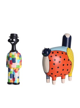 样板间儿童房卡通风人物动物猫摆件创意抽象彩色树脂软装饰品