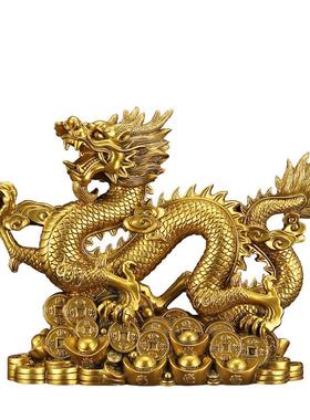 2024摆HQO件肖龙年祥龙龙生鎏铜色树脂店铺开业办公金室工艺品礼