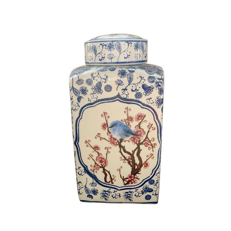 红梅花青花瓷陶瓷花瓶摆件客厅插花博古架陶瓷储物罐工艺礼品