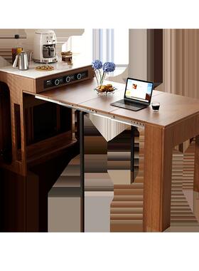 饭中古可伸岛缩台餐桌餐FUG椅边空柜一体家用小户型省间靠墙储物