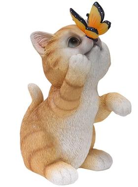 太阳能户外庭院装饰可爱猫咪树脂工艺品创意美式动物花园夜灯摆件