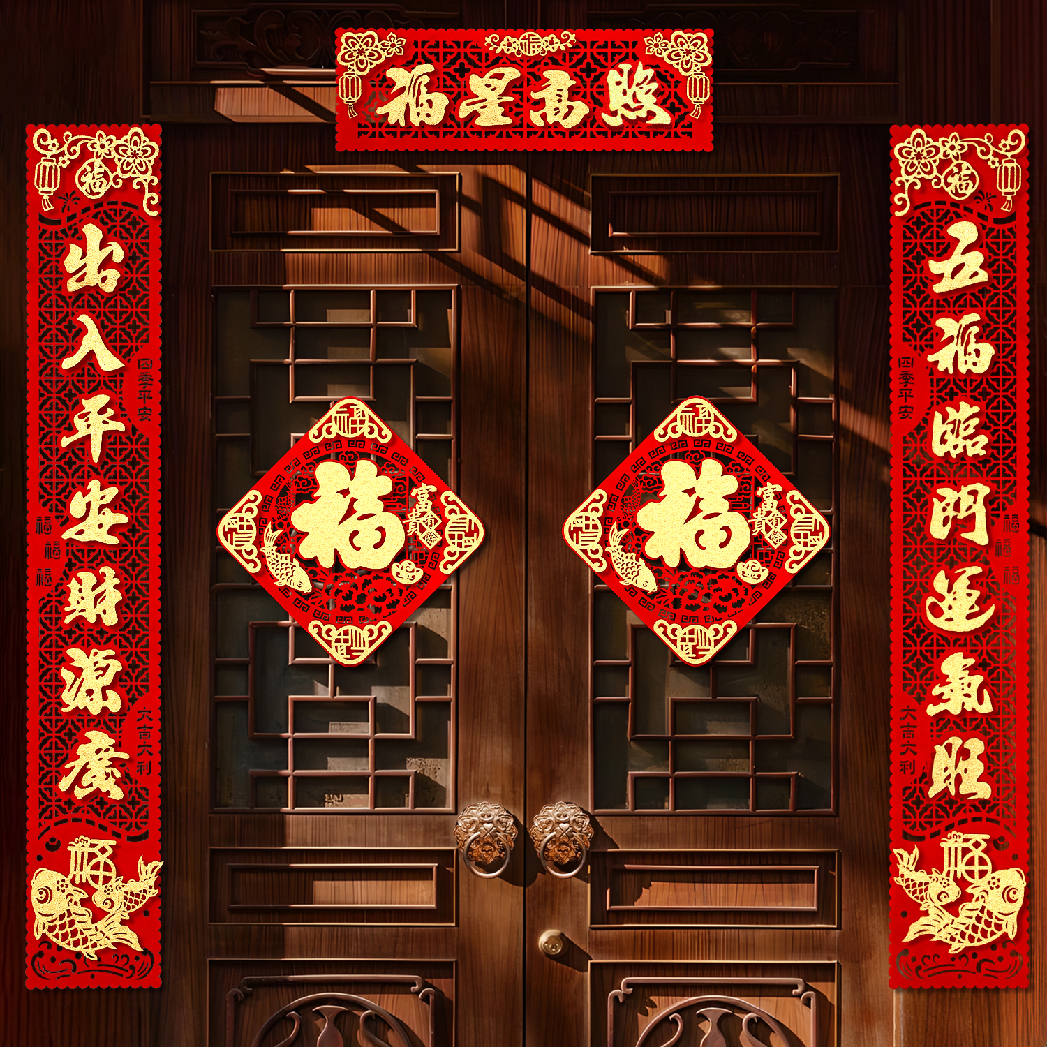 镂空绒布对联2026马年春节大门福字贴过年春联过年装扮立体乔迁