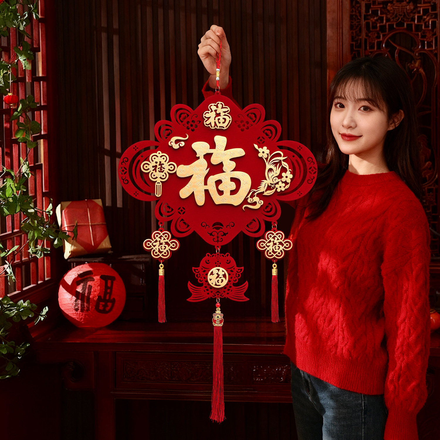 新年装饰挂件2026马年装扮福字挂饰墙壁挂件立体植绒布场景布置