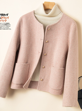 秋冬反季双面羊绒大衣女短款圆领气质小香风韩系小个子羊毛呢外套