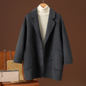 秋冬新款 斗篷茧型纯羊毛呢子外套 领韩版 双面羊绒大衣女中长款 西装