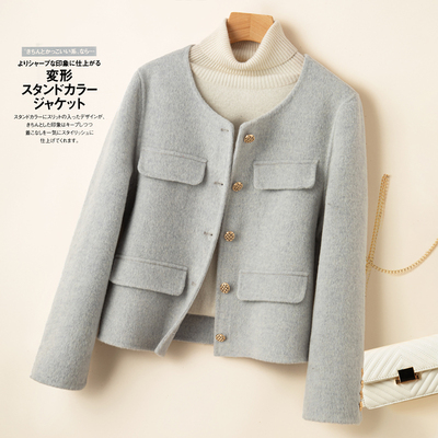 秋冬反季双面羊绒大衣女加厚圆领短款小香风韩系小个子羊毛呢外套