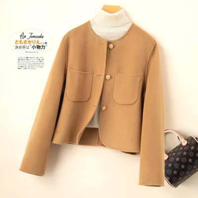 秋冬新款双面羊绒大衣女短款圆领气质宽松大码小个子羊毛呢子外套