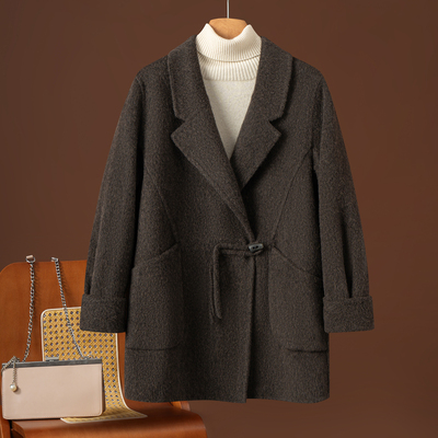 双面羊绒大衣女牛角扣宽松中老年