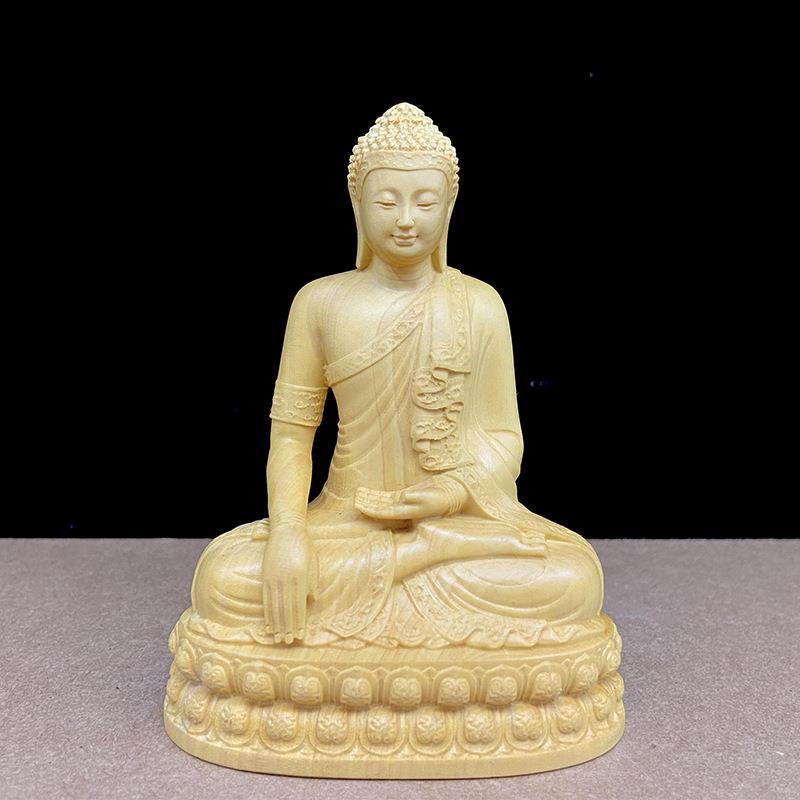 黄杨木崖柏木雕汽车中控佛像摆件泰佛神像释迦摩尼实木装饰工艺品