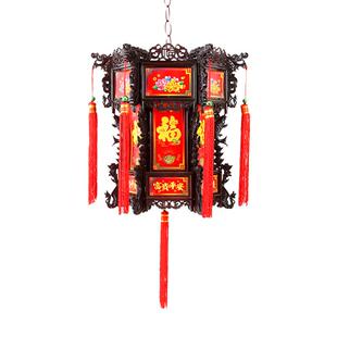 仿古七彩旋转LED走马灯中式六角宫灯春节阳台户外龙灯结婚挂饰