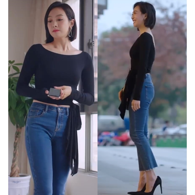 宋茜同款牛仔裤女微喇叭高腰修身显瘦九分裤女