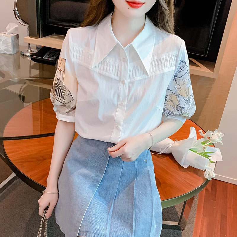 Mularsa休闲雪纺短袖衬衫女夏季2025新款别致显瘦设计感上衣小衫