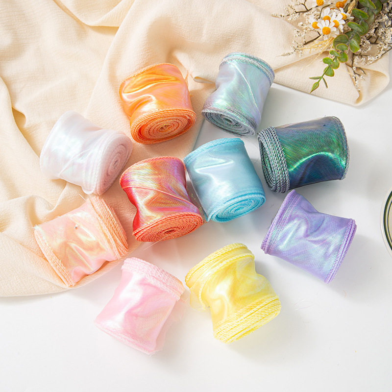 4cm幻彩鱼尾纱鲜花丝带diy蝴蝶结花束彩带礼品包装波浪纱