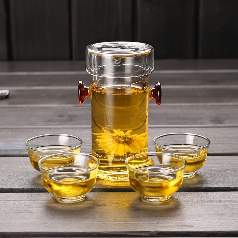 特价包邮玻璃双耳泡茶杯红茶杯玻璃功夫茶具 带盖过滤玻璃三件杯