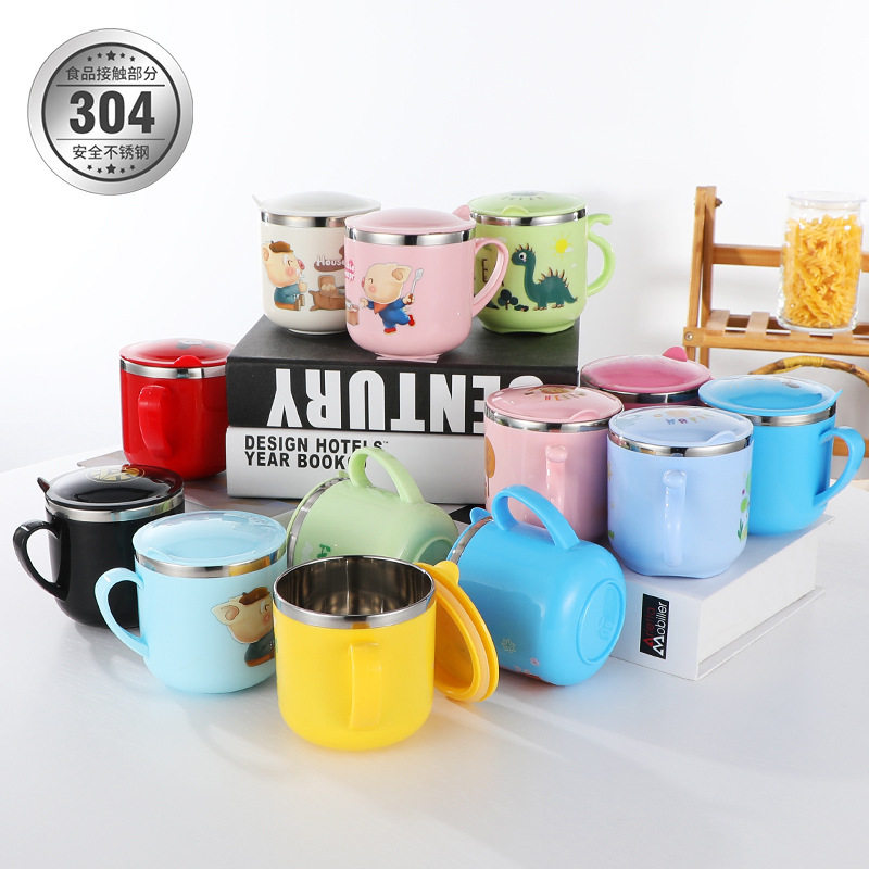 不锈钢口杯304无盖家用手柄儿童水杯牛奶茶杯加厚茶缸学生喝水
