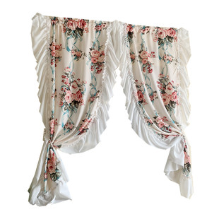 法式复古美c式大花窗帘布透光不透人免打孔安装半遮光飘窗隔断饭