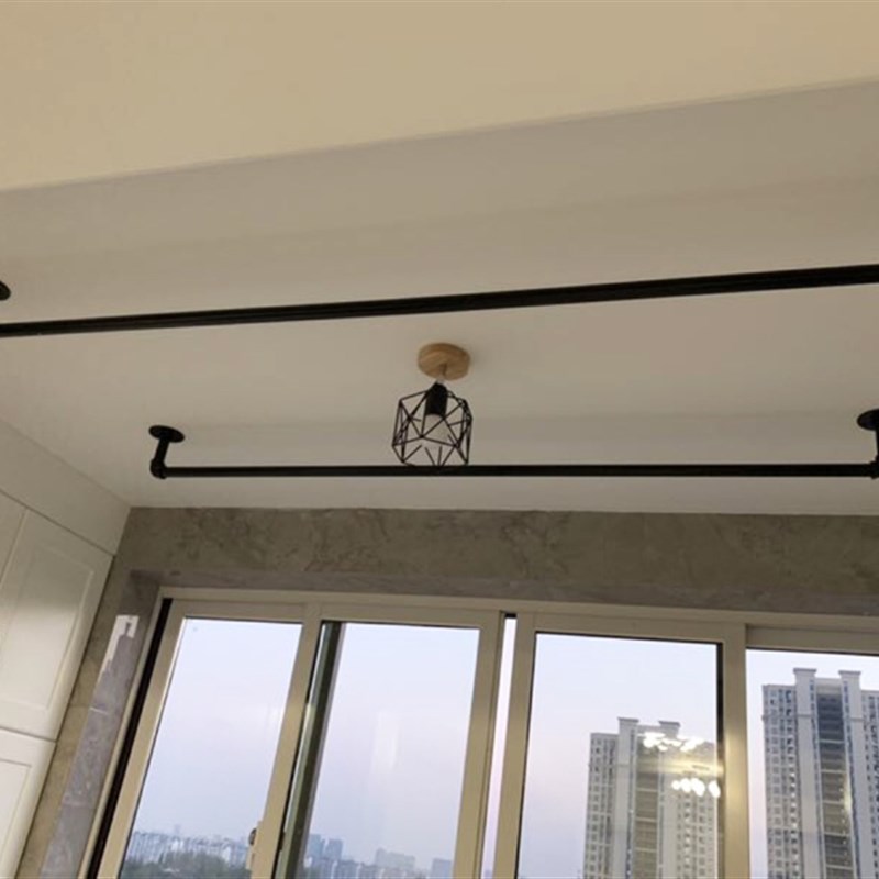 晾衣杆挂衣杆阳台打孔顶装固定双杆 家用墙上侧装凉X晒衣架杆加厚