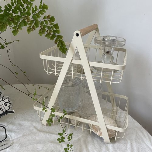 南岛宝社[奶白提篮]ins博主奶油风厨房客厅奶杯子两Y层桌面置物架
