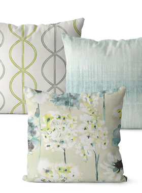 美式几何植物图案棉麻抱r枕沙发靠垫午休枕民宿床头装饰大靠背腰