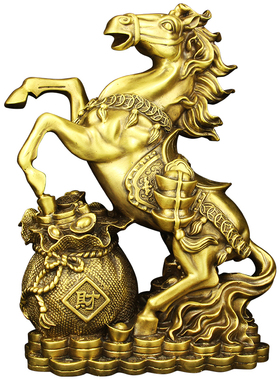 纯黄铜聚宝盆马摆件生肖马风水招財马福袋马R客厅办公室装饰品