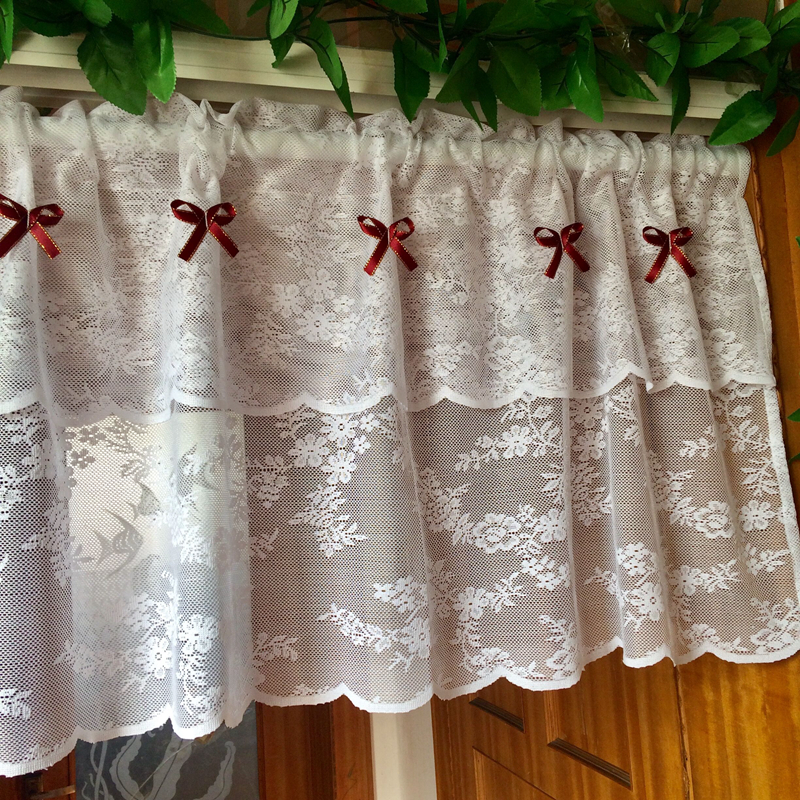 韩式田园纯白色网纱半帘短帘半截帘小窗帘纱帘门帘V头橱柜帘风水