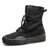 高帮作训鞋 黑色帆布特p训靴透气超轻作战训靴男陆战作战靴保安鞋