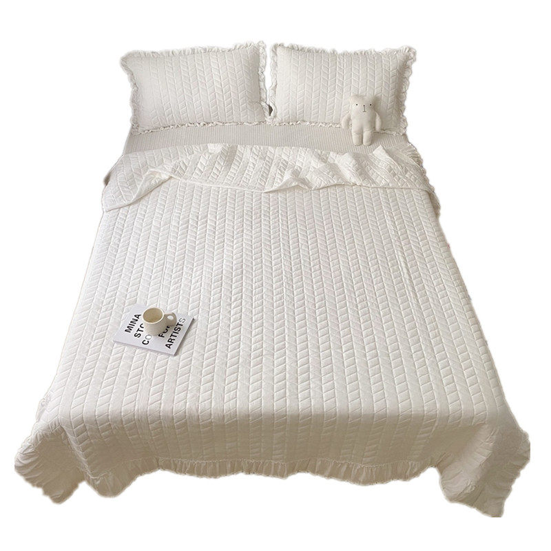 韩国外贸夏凉被四件套少女u心水洗棉荷叶边空调被单双人薄被子床