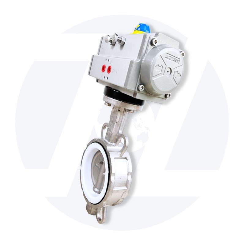 304不锈钢气动蝶阀四o氟对夹气动蝶阀D671X-16P耐腐蚀耐酸碱开关