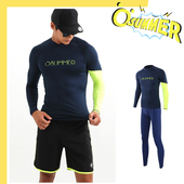 健身跑步速干冲T浪水母浮潜游泳 大码 韩版 潜水服男分体黑色拼长袖