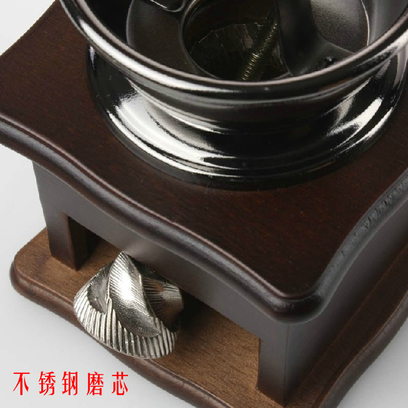 精品复古不锈g钢磨芯原木手摇磨豆机 咖啡豆磨粉机手动家用研磨机
