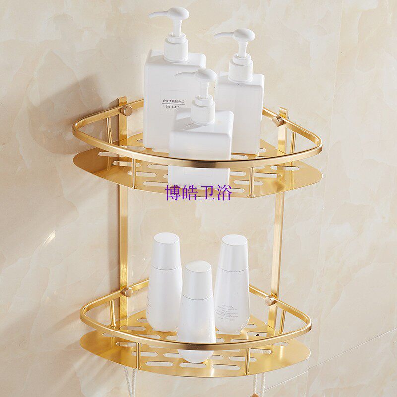 太空铝双层三角篮网篮金色浴室转角架卫I生间欧式卫浴置物架免打