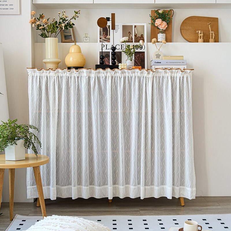 奶油风免c打孔魔术贴粘轨柜子遮丑帘置物架图书馆书架衣柜遮挡帘