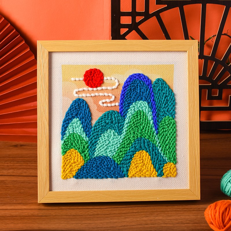 国潮千里江山图diy戳戳绣手工材C料包毛线编织刺绣传统中国风团建