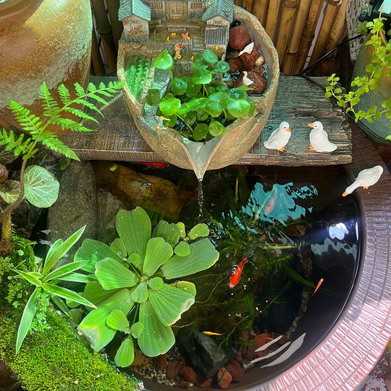 微景观流水e古法鱼缸水循环造景过滤器养鱼生态缸庭院水景摆件景