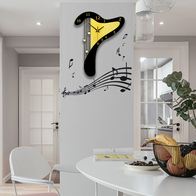 音乐竖琴田园创意静音钟表挂钟客厅时尚挂M表个性家用装饰石英时