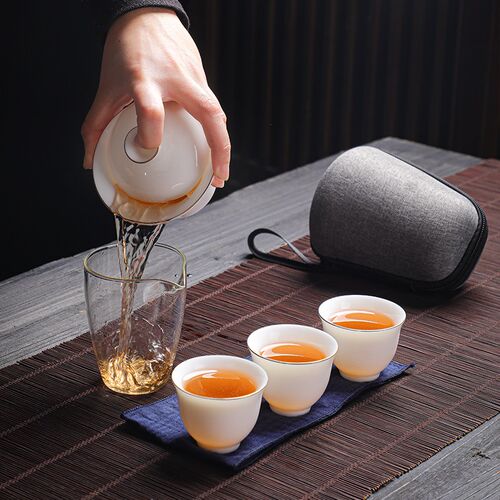 户外陶瓷旅行功夫茶具小套装车载款羊脂玉白N瓷泡茶盖碗快客杯便