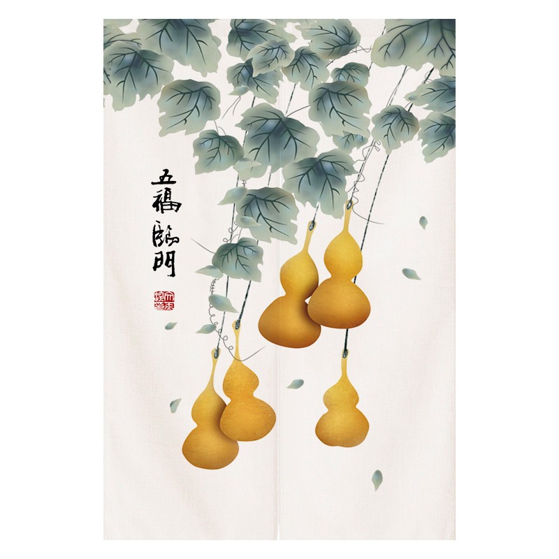 中式布艺门帘卧室隔断帘厨房防油烟E半帘短帘厕所卫生间免打孔挂