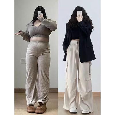 300斤大码女装美式阔腿工装裤女夏季新款裤子宽松垂感直筒休闲裤