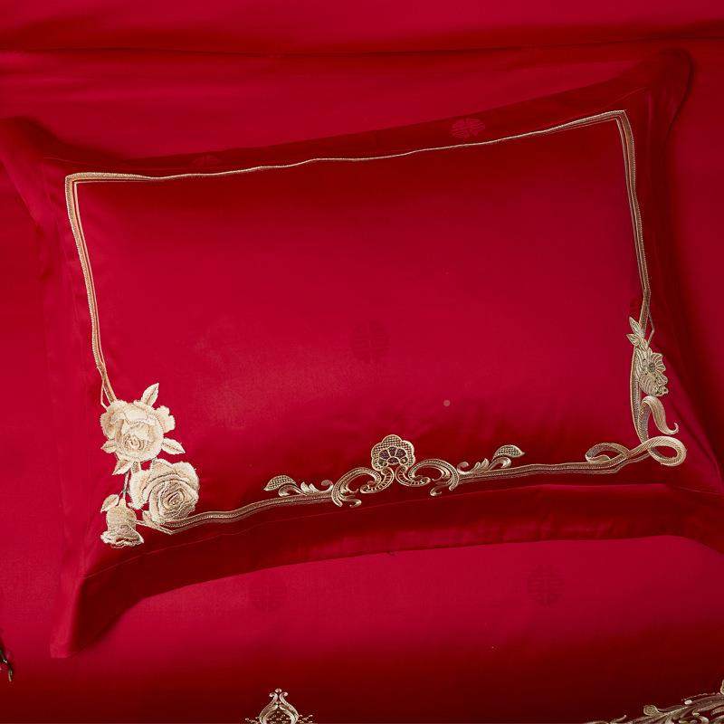 九狐家花刺绣简约款婚纺M1048庆四件套结婚喜床上用品长绒棉四卉,床上用品,婚庆床品套件,淘宝优惠券,粉丝福利购,淘宝优惠卷